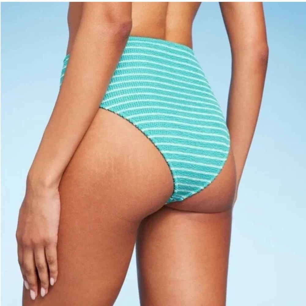 Shade and Shore Striped Blue and white Bikini Bottom size Large new